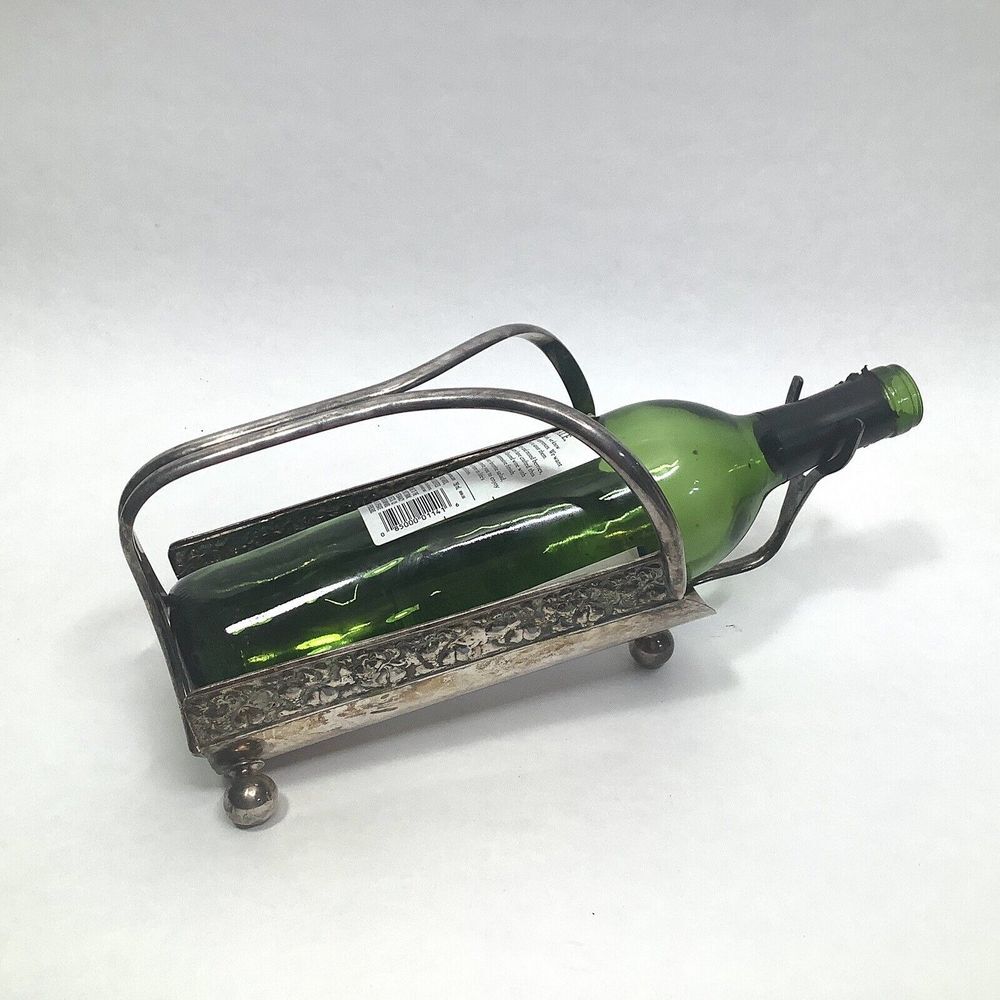 Vintage Wine Bottle Holder EL de Uberti Italy Silver Plated Footed Tarnished